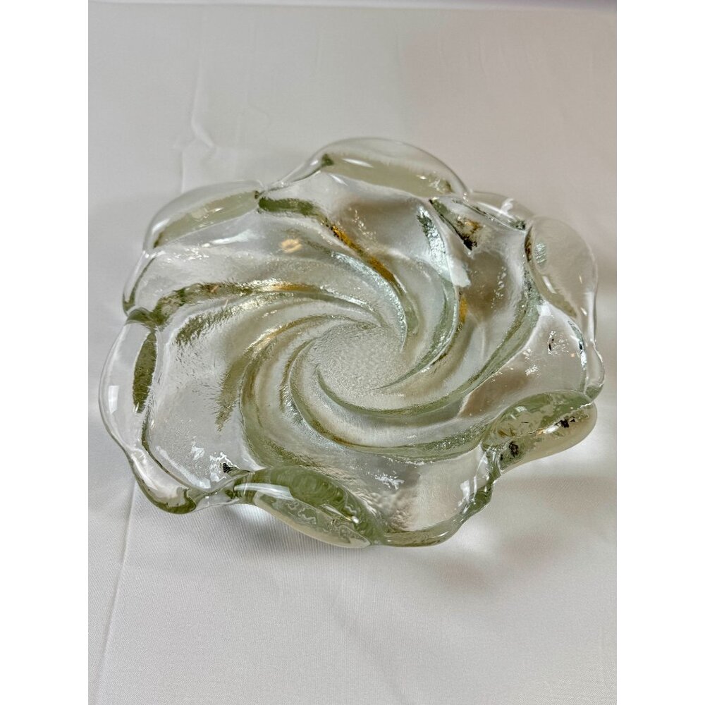 Vintage Fenton Havy Glass Clear Thick Swirl Ashtray 9" Width - Picture 2 of 8